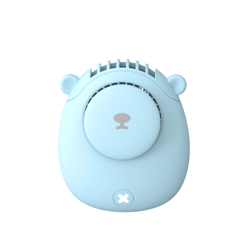 The New Bear Shape Without Leaf Hanging Waist Hanging Neck Fan Mini Outdoor Silent USB Charging Can Stand On The Desktop