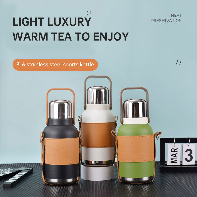 Large capacity 316 stainless steel sports water bottle outdoor with carrying rope portable travel pot double vacuum thermos cup