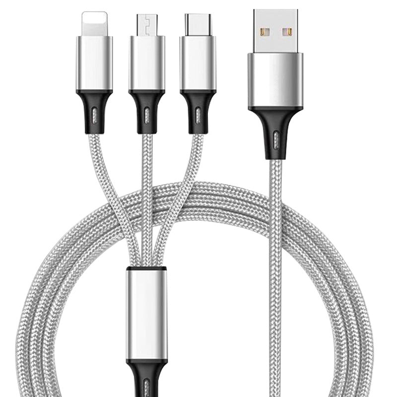 Nylon woven mini one to three data cable for mobile phone charging