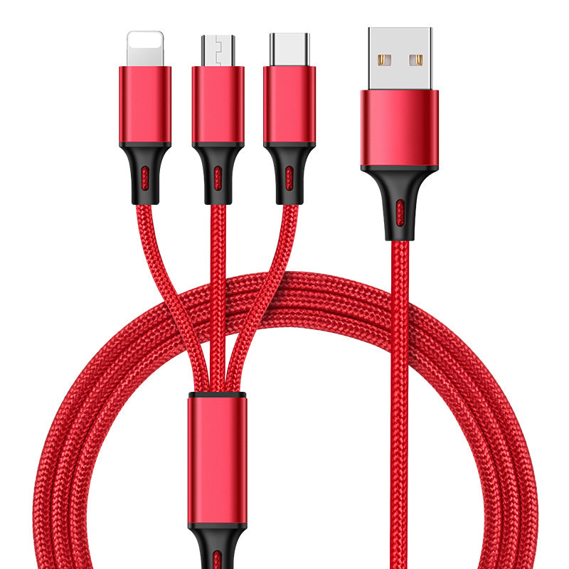 Nylon woven mini one to three data cable for mobile phone charging