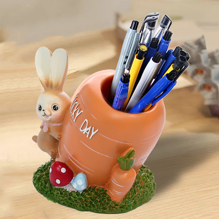 Rabbit Carrot Resin Ornament Pen Holder Heart-Shaped Castle Unicorn Desktop Ornament Pen Holder Student Office Storage