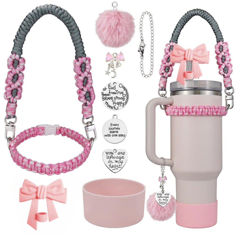 Stanley accessories suitable for 40oz braided hand-held rope bow straw cap cup cover wool ball pendant