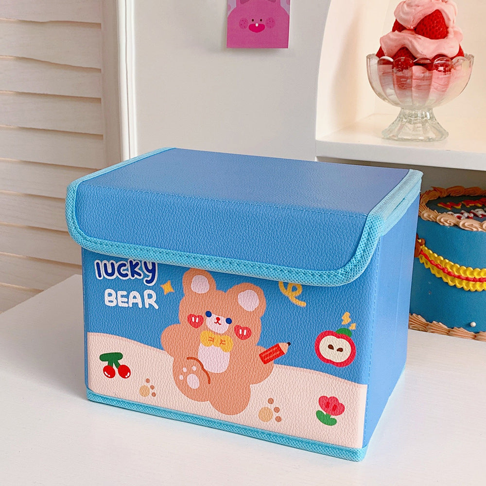 Cute Tea, Tea Bear Desktop Debris Flip Storage Basket Office Dormitory Dust-Proof Storage Box Large-Capacity Storage Box