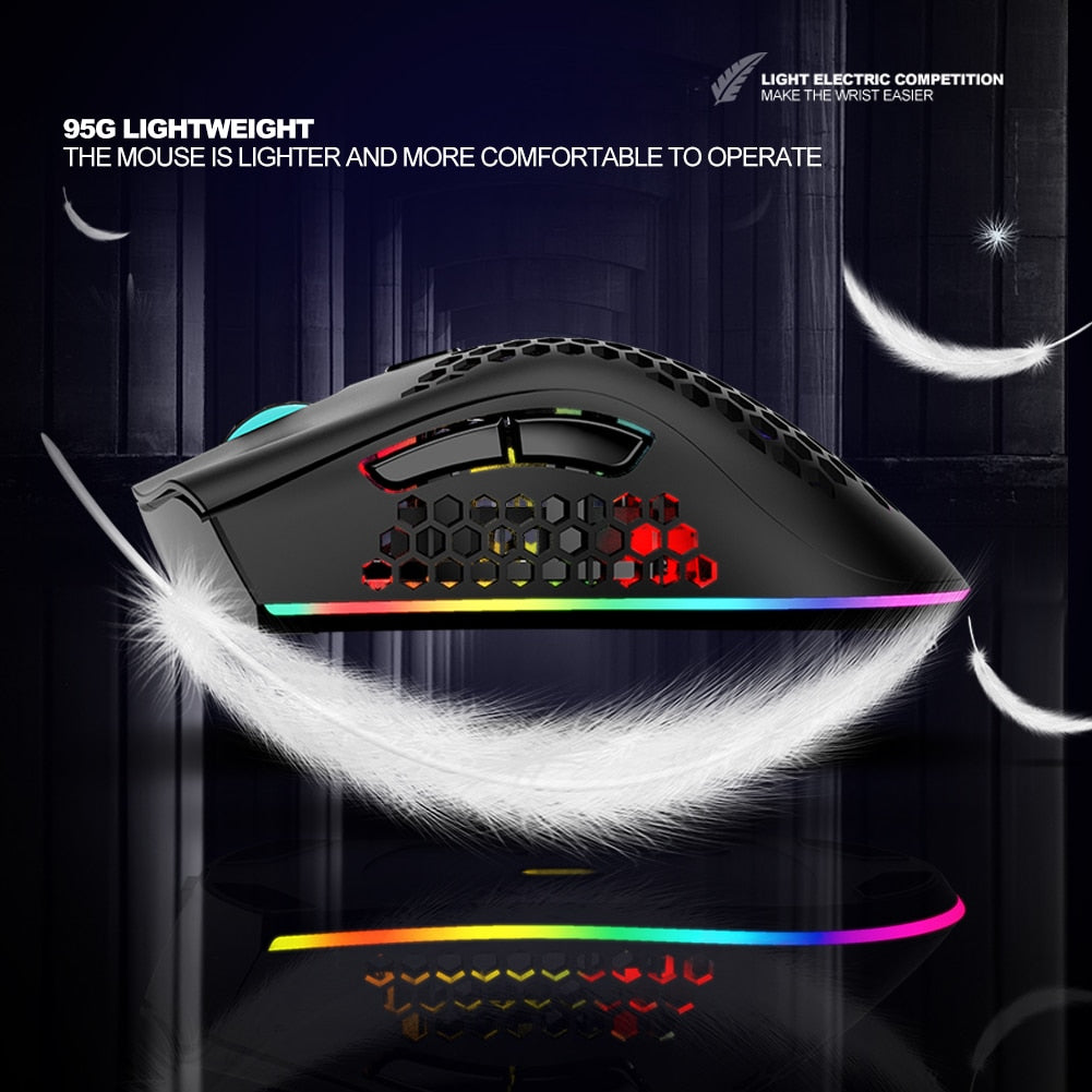2.4GHz Wireless Mouse 7 Button 1600 DPI Adjustable RGB Backlit Rechargeable Mouse Lightweight