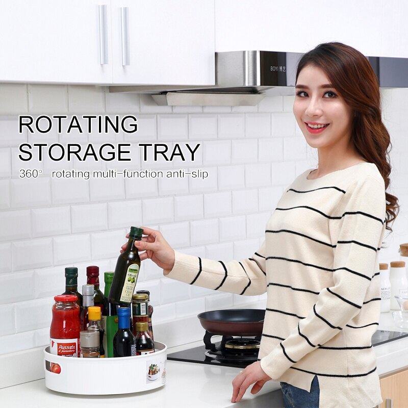 Practical Kitchen Multi-functional anti-skid rotating storage tray Display Plastic Rotary Kitchen Bathroom Party Shelf Organizer