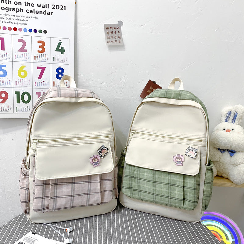 Small Fresh Postman Schoolbag Ins High School Junior High School Student Backpack Plaid Girl Bag