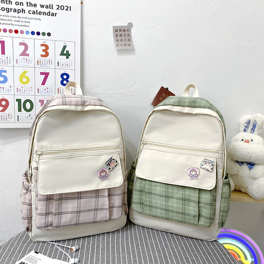 Small Fresh Postman Schoolbag Ins High School Junior High School Student Backpack Plaid Girl Bag