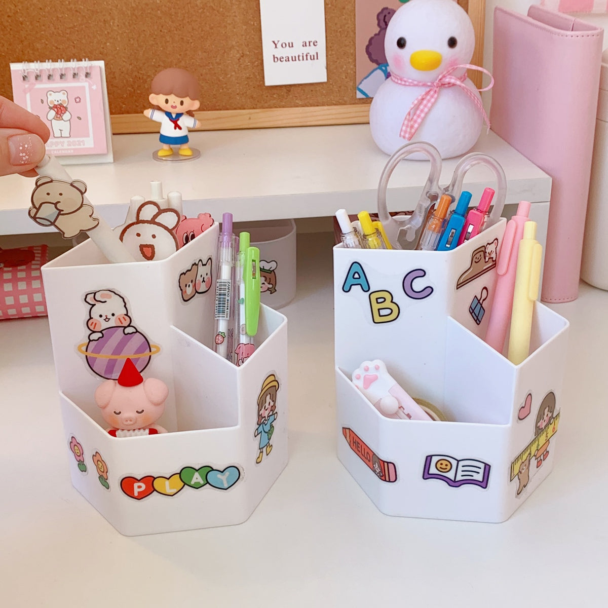 Nordic Creative Fashion Simple Large Capacity Hexagonal Pen Holder Student Office Desktop Multi-Functional Storage Box Ornaments