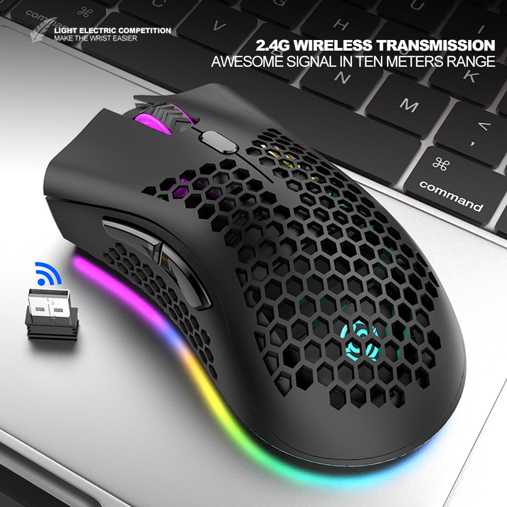 2.4GHz Wireless Mouse 7 Button 1600 DPI Adjustable RGB Backlit Rechargeable Mouse Lightweight