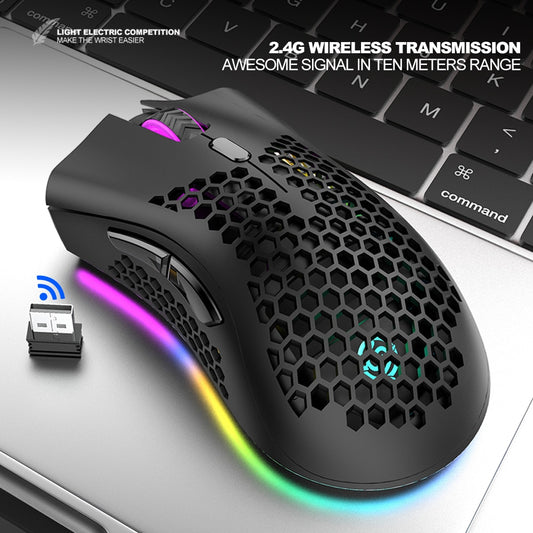 2.4GHz Wireless Mouse 7 Button 1600 DPI Adjustable RGB Backlit Rechargeable Mouse Lightweight