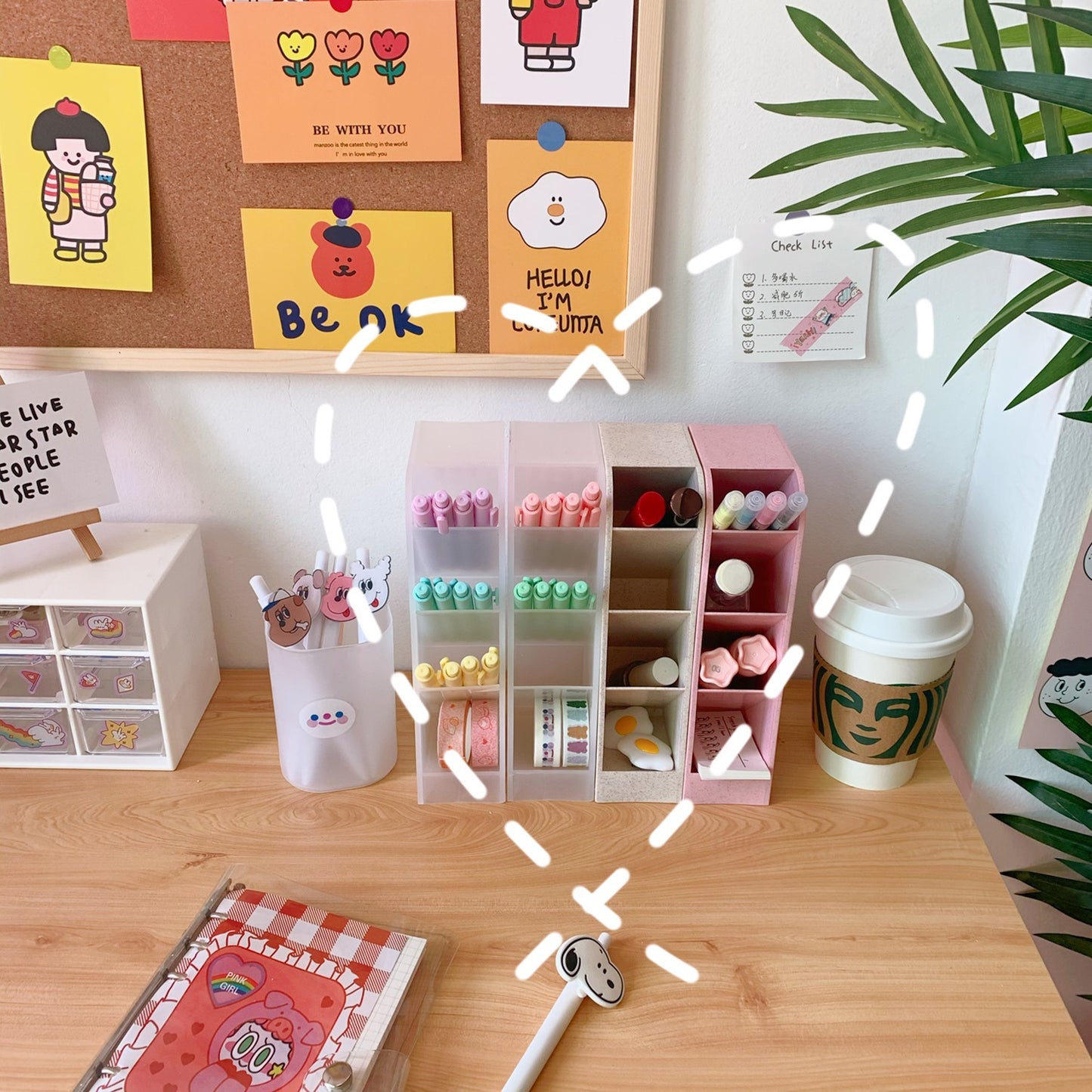 Korea Ins Girl Heart Desktop Storage Tube Simple Cartoon Four-Grid Oblique Pen Holder Makeup Brush Lipstick Storage Box