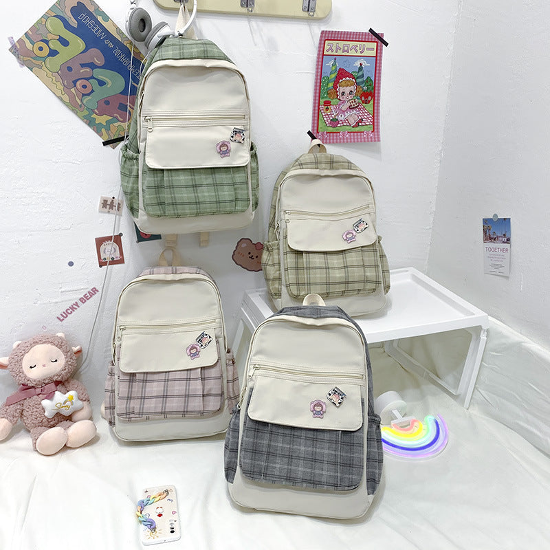 Small Fresh Postman Schoolbag Ins High School Junior High School Student Backpack Plaid Girl Bag