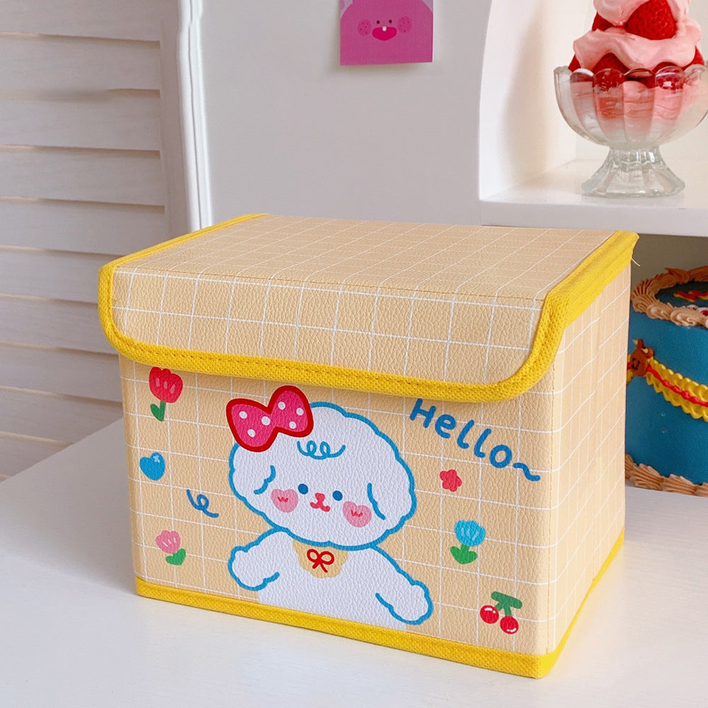Cute Tea, Tea Bear Desktop Debris Flip Storage Basket Office Dormitory Dust-Proof Storage Box Large-Capacity Storage Box