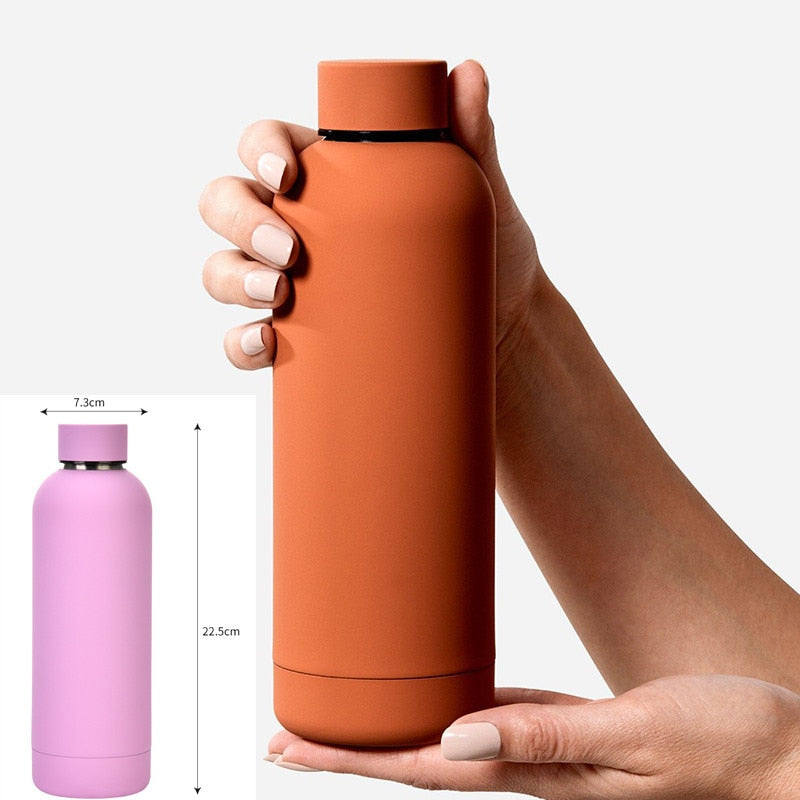 500ml Matte Stainless Steel Vacuum Insulated Hot Cold Water Bottle Double Walled Cola Shape Thermos Leak-Proof Sports Flask