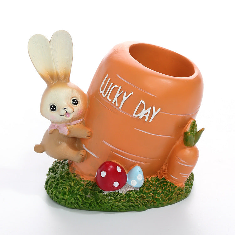 Rabbit Carrot Resin Ornament Pen Holder Heart-Shaped Castle Unicorn Desktop Ornament Pen Holder Student Office Storage