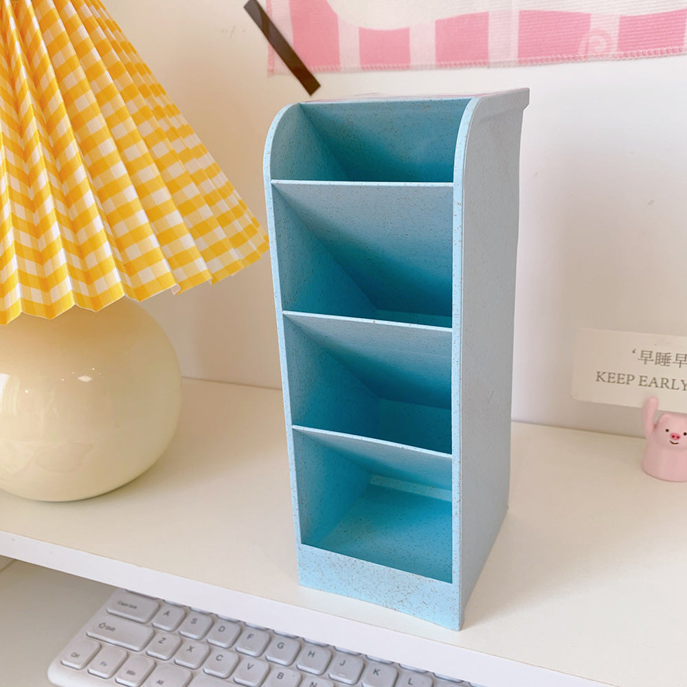Korea Ins Girl Heart Desktop Storage Tube Simple Cartoon Four-Grid Oblique Pen Holder Makeup Brush Lipstick Storage Box