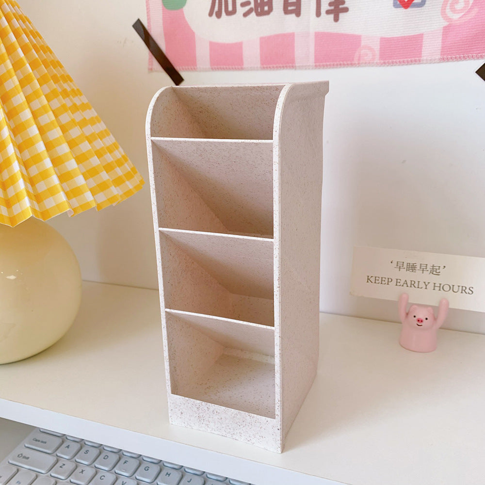 Korea Ins Girl Heart Desktop Storage Tube Simple Cartoon Four-Grid Oblique Pen Holder Makeup Brush Lipstick Storage Box