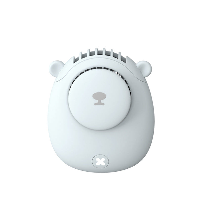 The New Bear Shape Without Leaf Hanging Waist Hanging Neck Fan Mini Outdoor Silent USB Charging Can Stand On The Desktop
