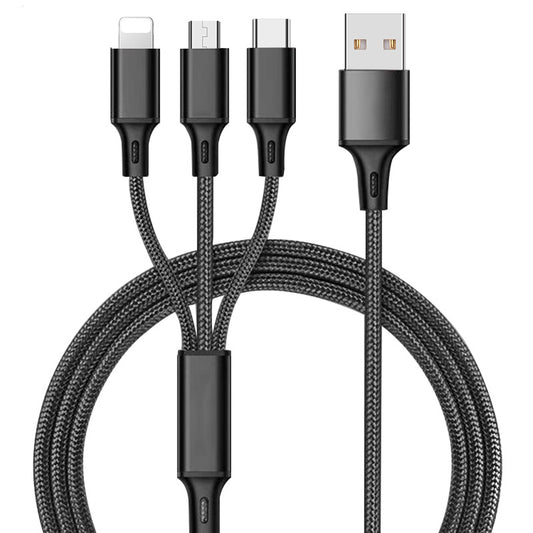 Nylon woven mini one to three data cable for mobile phone charging