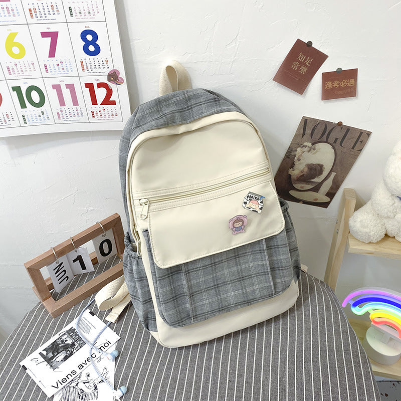 Small Fresh Postman Schoolbag Ins High School Junior High School Student Backpack Plaid Girl Bag