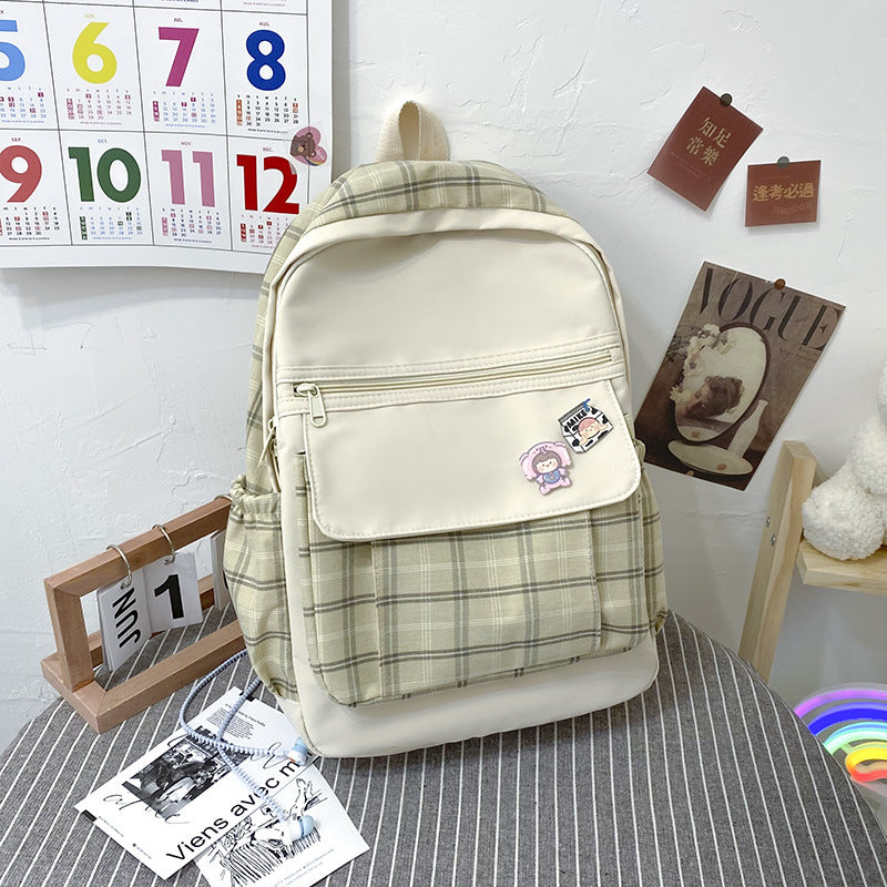 Small Fresh Postman Schoolbag Ins High School Junior High School Student Backpack Plaid Girl Bag