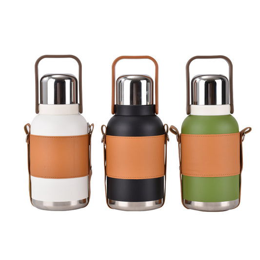 Large capacity 316 stainless steel sports water bottle outdoor with carrying rope portable travel pot double vacuum thermos cup