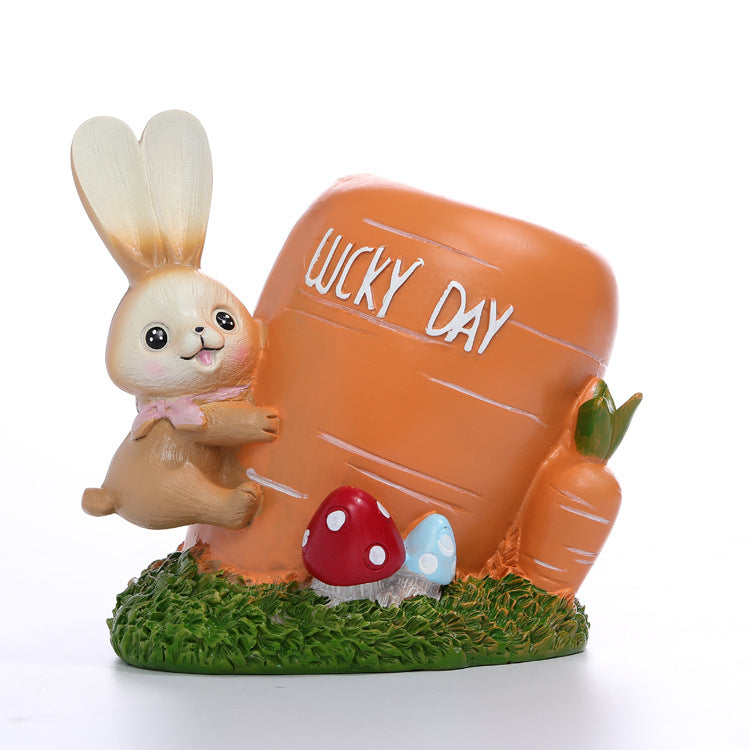 Rabbit Carrot Resin Ornament Pen Holder Heart-Shaped Castle Unicorn Desktop Ornament Pen Holder Student Office Storage