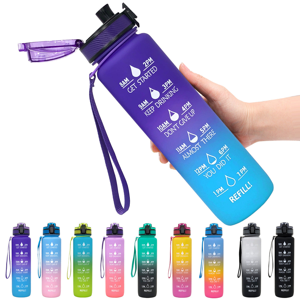 Tritan Water Bottle Sports Frosted Gradient Color Bounce Cover Water Bottle Space Cup Travel Water Cup 1L