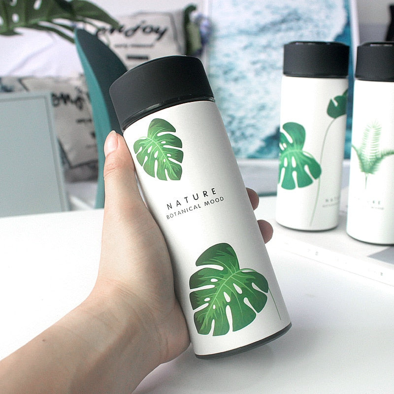 White Monstera Stainless Steel Thermal Water Bottle for Tea Coffee a Termos Tumbler Vacuum Flasks
