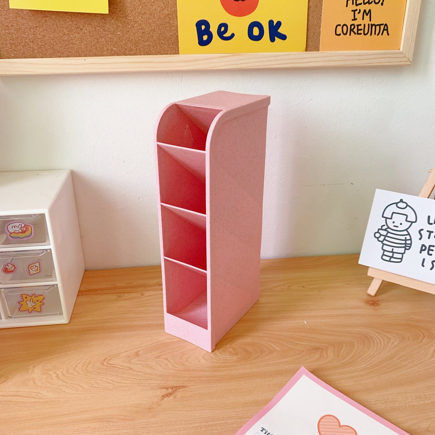 Korea Ins Girl Heart Desktop Storage Tube Simple Cartoon Four-Grid Oblique Pen Holder Makeup Brush Lipstick Storage Box