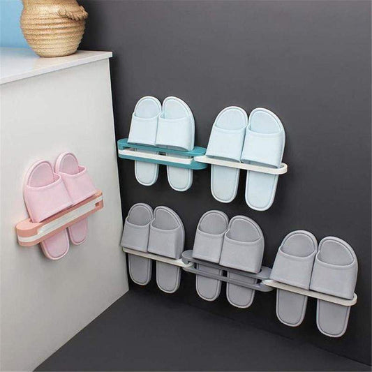 Bathroom Slippers Rack Wall Mounted Shoe Organizer Rack Folding Shoe Hanger Self Adhesive Storage Holder for Bedroom Shower Room