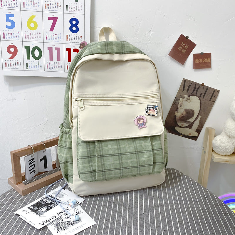 Small Fresh Postman Schoolbag Ins High School Junior High School Student Backpack Plaid Girl Bag