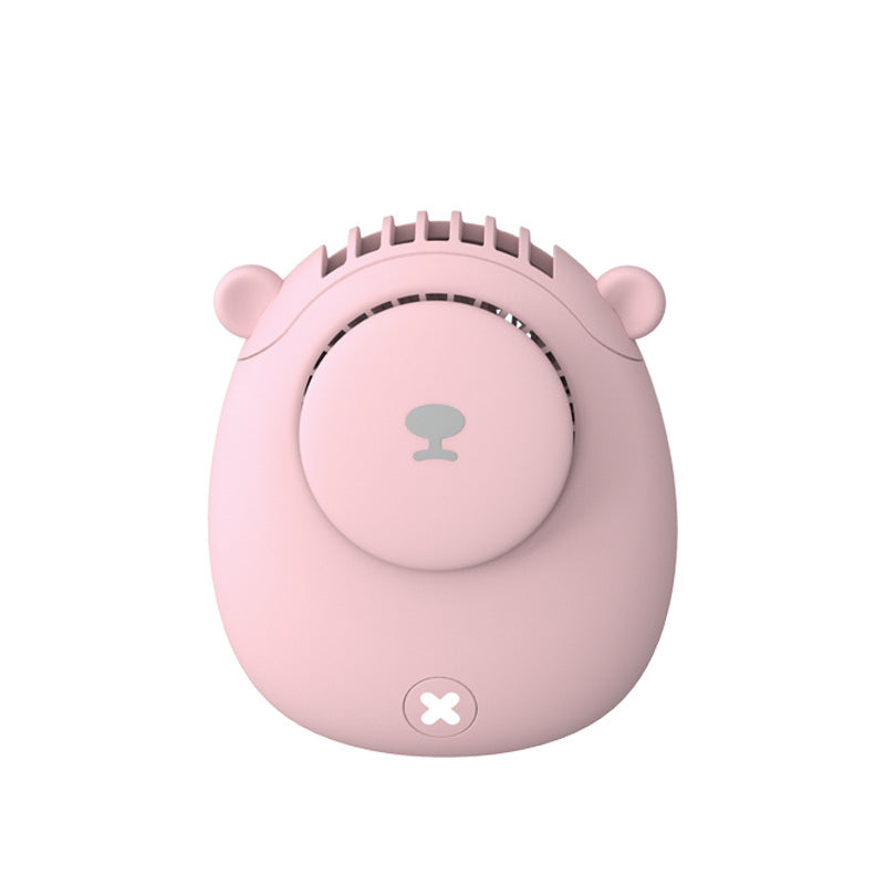 The New Bear Shape Without Leaf Hanging Waist Hanging Neck Fan Mini Outdoor Silent USB Charging Can Stand On The Desktop