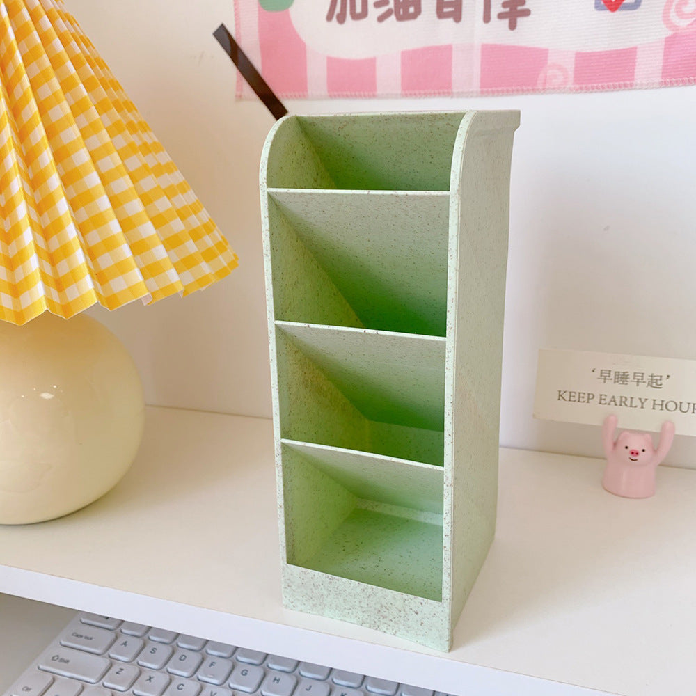 Korea Ins Girl Heart Desktop Storage Tube Simple Cartoon Four-Grid Oblique Pen Holder Makeup Brush Lipstick Storage Box