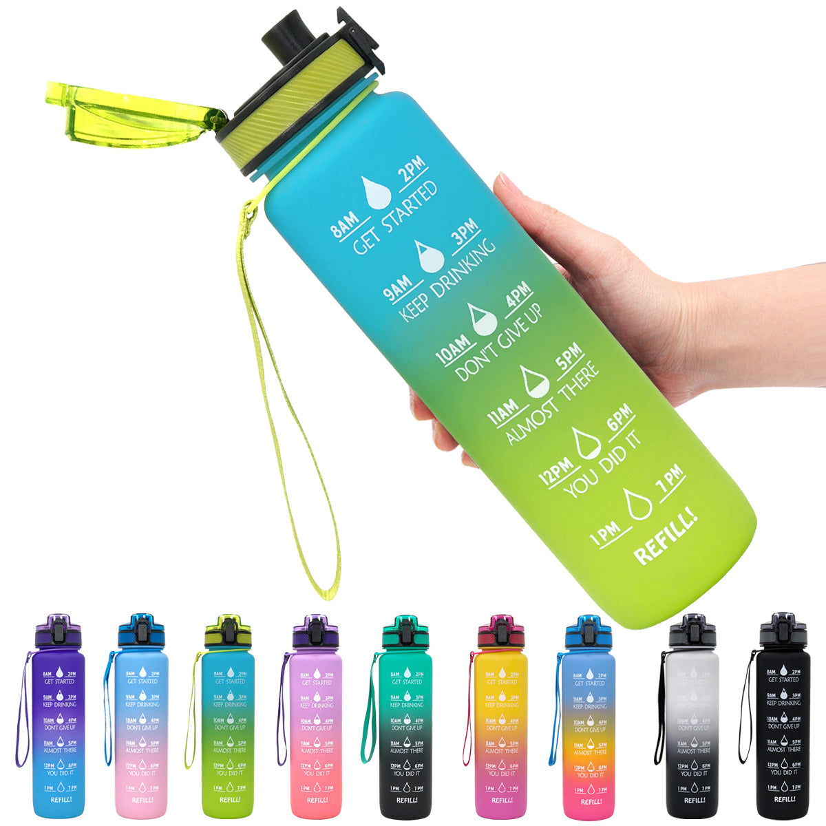 Tritan Water Bottle Sports Frosted Gradient Color Bounce Cover Water Bottle Space Cup Travel Water Cup 1L
