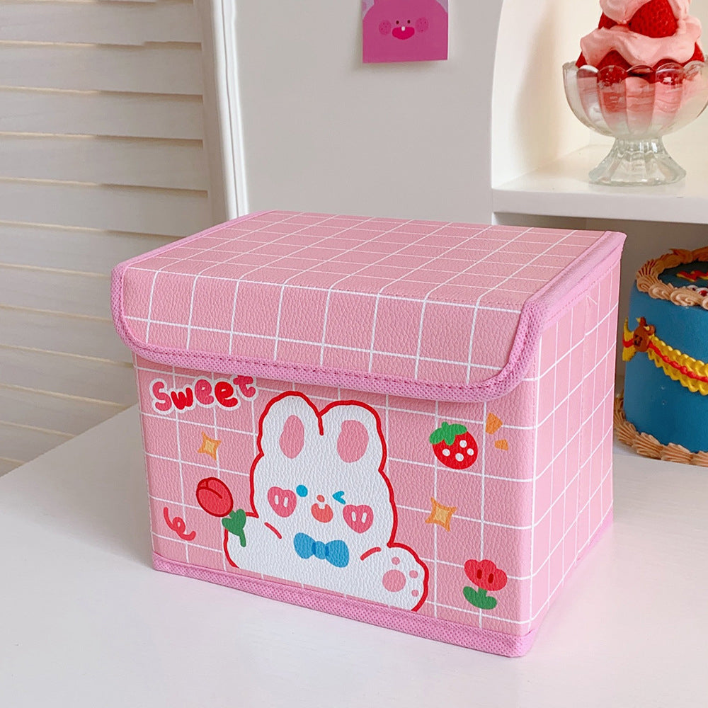 Cute Tea, Tea Bear Desktop Debris Flip Storage Basket Office Dormitory Dust-Proof Storage Box Large-Capacity Storage Box