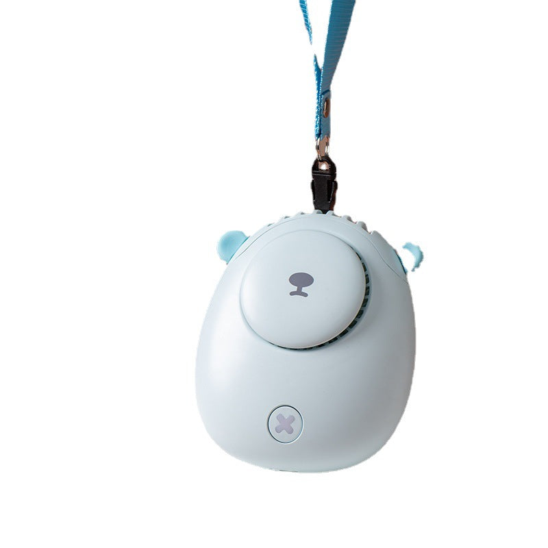The New Bear Shape Without Leaf Hanging Waist Hanging Neck Fan Mini Outdoor Silent USB Charging Can Stand On The Desktop