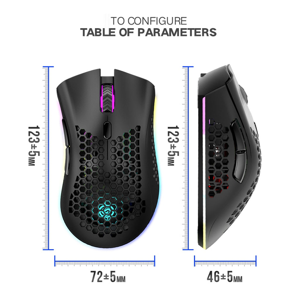 2.4GHz Wireless Mouse 7 Button 1600 DPI Adjustable RGB Backlit Rechargeable Mouse Lightweight