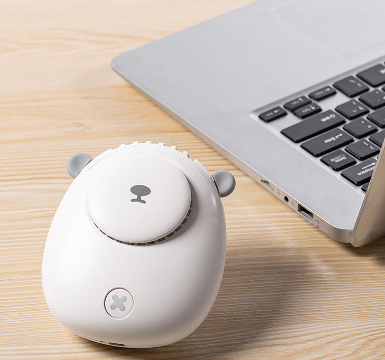 The New Bear Shape Without Leaf Hanging Waist Hanging Neck Fan Mini Outdoor Silent USB Charging Can Stand On The Desktop