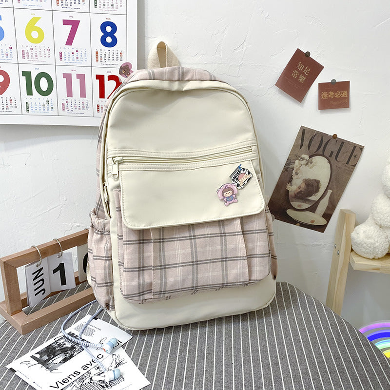 Small Fresh Postman Schoolbag Ins High School Junior High School Student Backpack Plaid Girl Bag