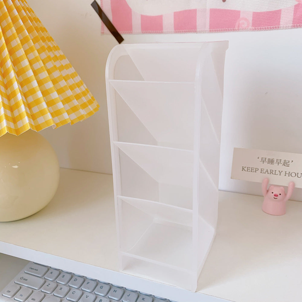 Korea Ins Girl Heart Desktop Storage Tube Simple Cartoon Four-Grid Oblique Pen Holder Makeup Brush Lipstick Storage Box