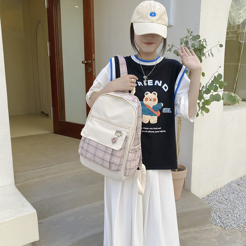 Small Fresh Postman Schoolbag Ins High School Junior High School Student Backpack Plaid Girl Bag
