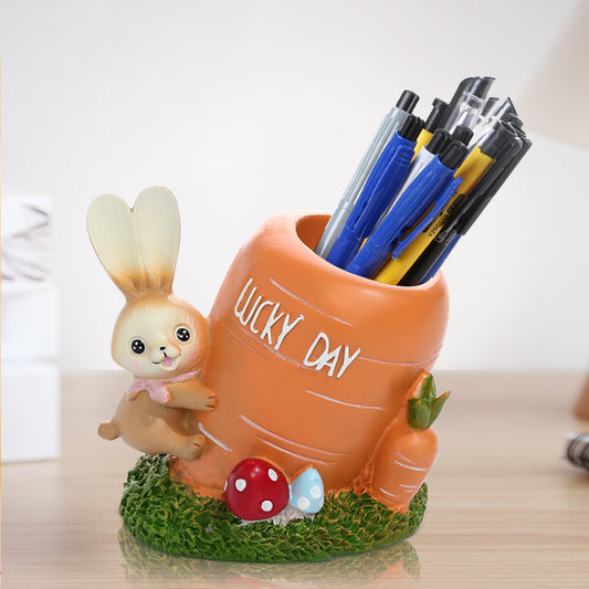 Rabbit Carrot Resin Ornament Pen Holder Heart-Shaped Castle Unicorn Desktop Ornament Pen Holder Student Office Storage