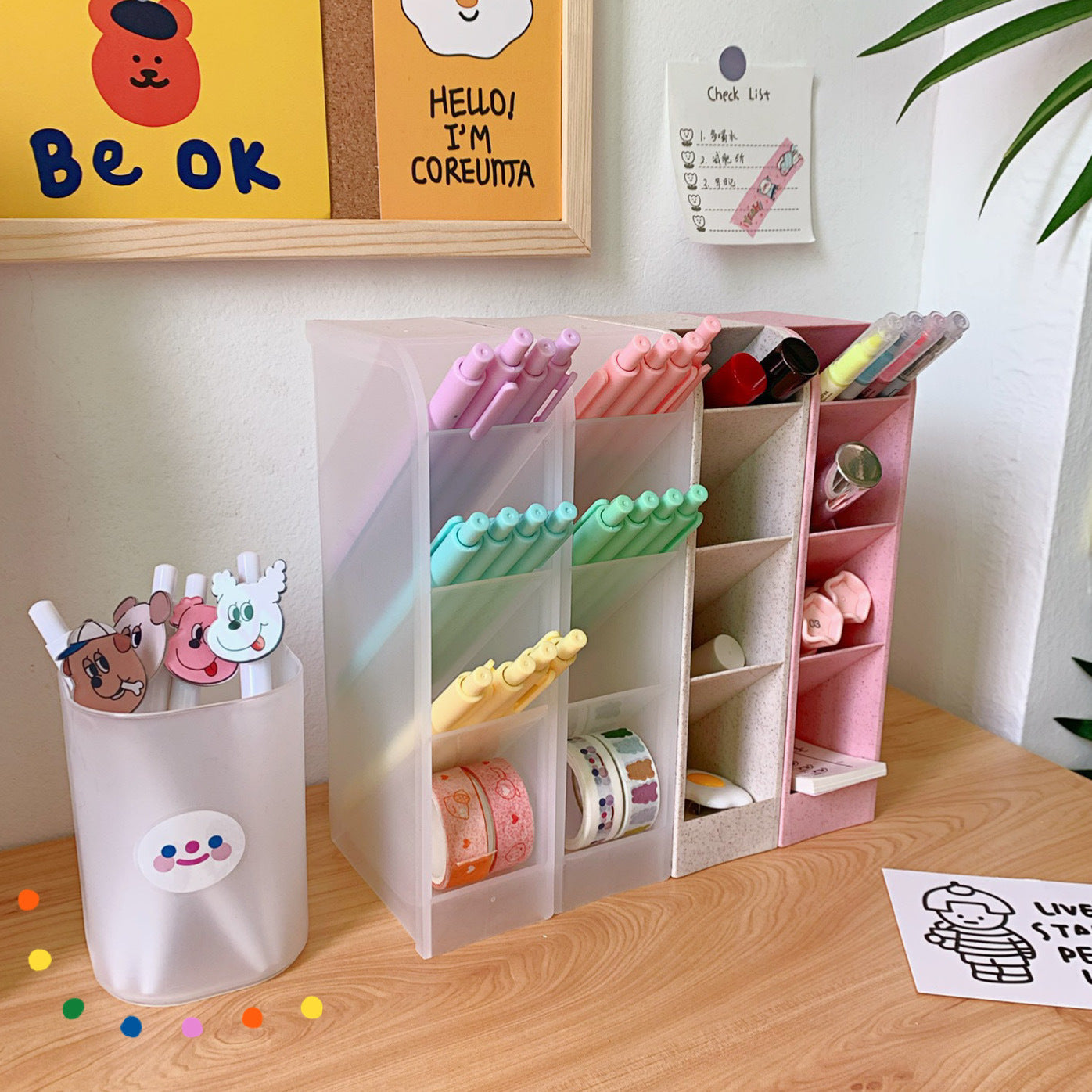 Korea Ins Girl Heart Desktop Storage Tube Simple Cartoon Four-Grid Oblique Pen Holder Makeup Brush Lipstick Storage Box