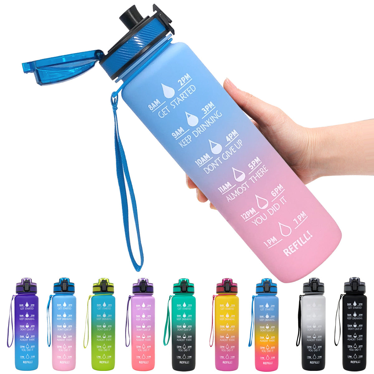 Tritan Water Bottle Sports Frosted Gradient Color Bounce Cover Water Bottle Space Cup Travel Water Cup 1L
