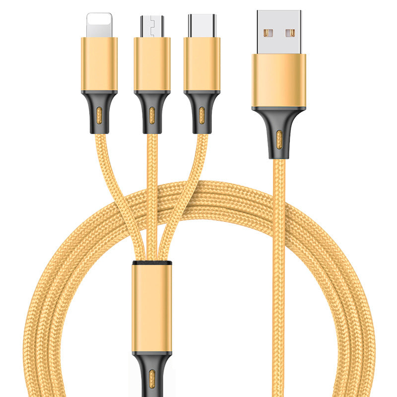 Nylon woven mini one to three data cable for mobile phone charging