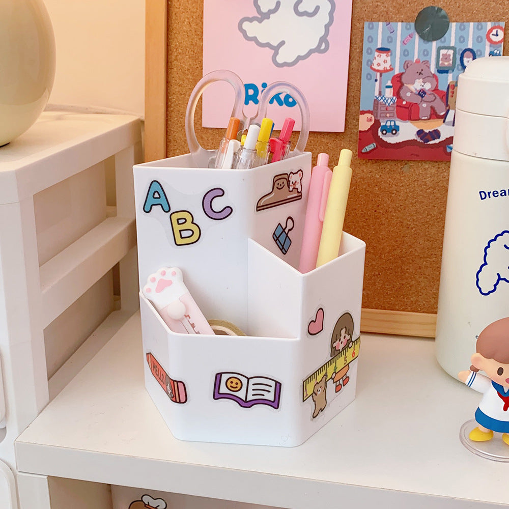 Nordic Creative Fashion Simple Large Capacity Hexagonal Pen Holder Student Office Desktop Multi-Functional Storage Box Ornaments