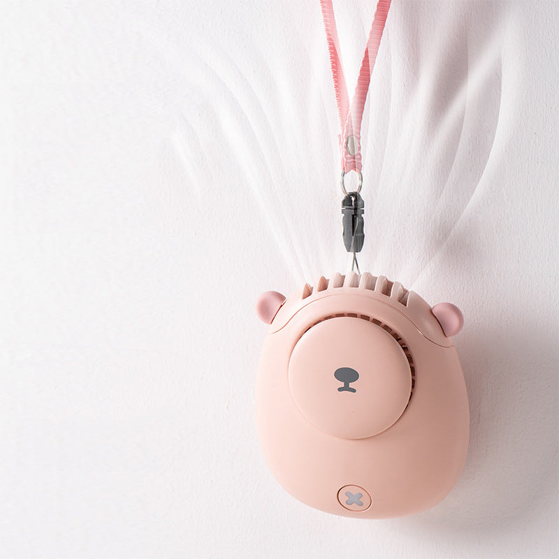 The New Bear Shape Without Leaf Hanging Waist Hanging Neck Fan Mini Outdoor Silent USB Charging Can Stand On The Desktop