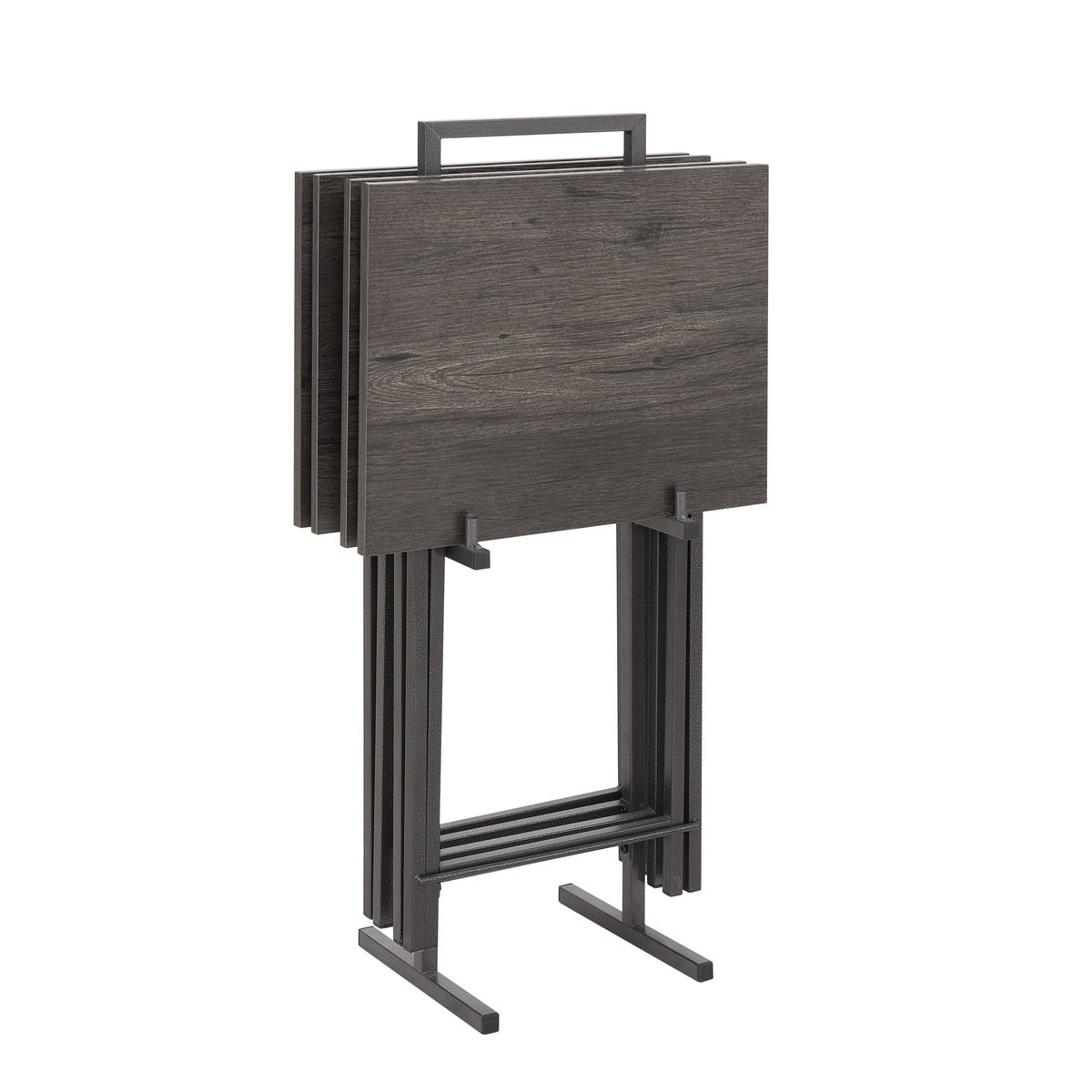 Folding office desk TV tray table set of 4 TV trays with storage rack wooden folding TV tray foldable snack table, rural gray