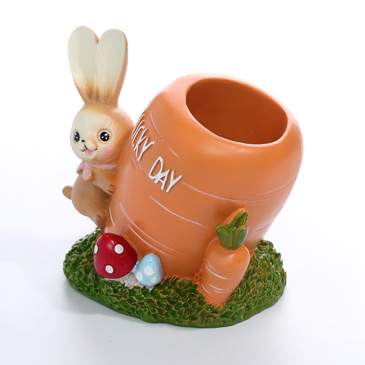Rabbit Carrot Resin Ornament Pen Holder Heart-Shaped Castle Unicorn Desktop Ornament Pen Holder Student Office Storage